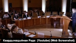 Са справаздачай перад Каардынацыйнай радай выступае прадстаўніца Абʼяднанага пераходнага кабінэту ў пытаньнях нацыянальнага адраджэньня Аліна Коўшык, жнівень 2023