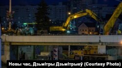 Дэмантаж абваленага моста на Нямізе, ранак 10 студзеня 2022 году