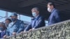 Kazakhstan - Kazakh President Kassym-Jomart Tokayev and his chief of staff Yerlan Koshanov (R) watch an exercise by of the National Guard. Almaty region, 22Aug2021