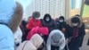 Kazakhstan - A group of woman are gathering near the parliament building. Nur-Sultan, 25 November 2020