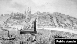 Вид города Петрозаводска. Гравюра 1842 года.