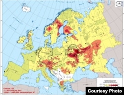 Эўрапейская мапа забруджаньня цэзіем