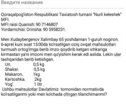 Ҳалимбой Худойберганов ўзига берилган "давлат ëрдами" рўйхатини ëзиб юборди.