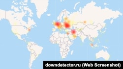 Праблемы з доступам да Telegram у сьвеце, скрыншот сайту Downdetector.ru на раніцу 29 красавіка